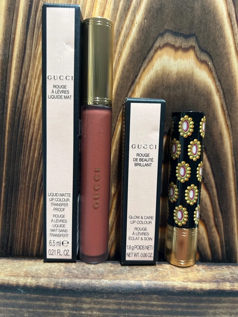 Gucci Liquid Matte & Decorative Bullet Lip Duo — Valeria Rose and Black Gold